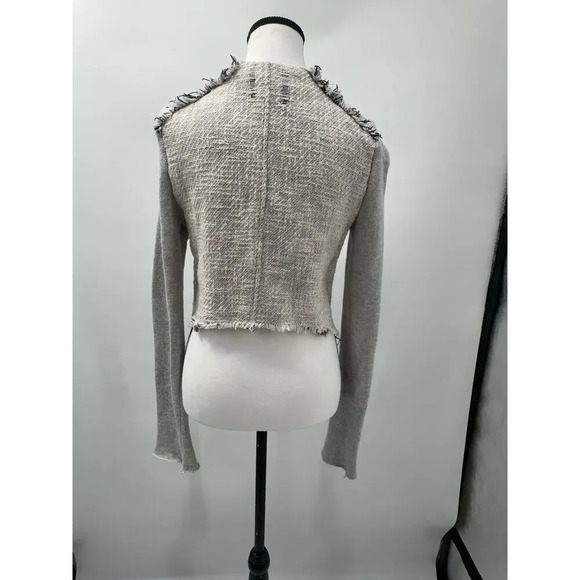 We The Free Women's Gray Tweed Crop Moto Jacket Frayed Hem 100% Cotton Size 6 - Picture 5 of 8